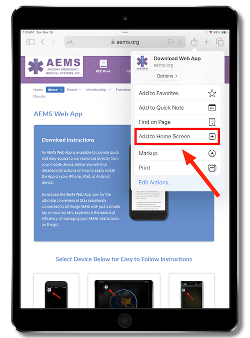 Installing AEMS Progressive Web App on iPad - Step 2